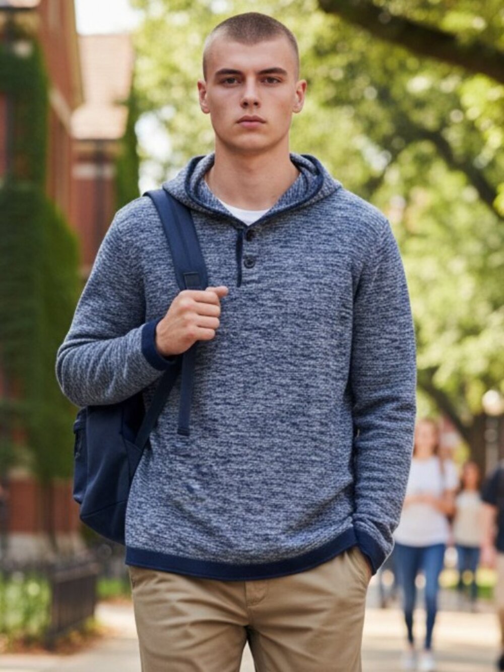 American Eagle Outfitters Marled Knit Hoodie Henley Sweater Navy Blue Men's XL